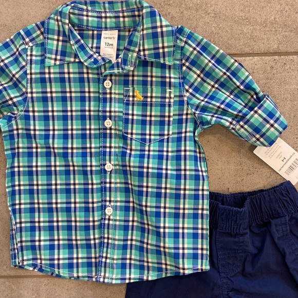 Carter’s Baby Boy Blue Plaid Outfit, Sz 12 Months NWT - Picture 2 of 7